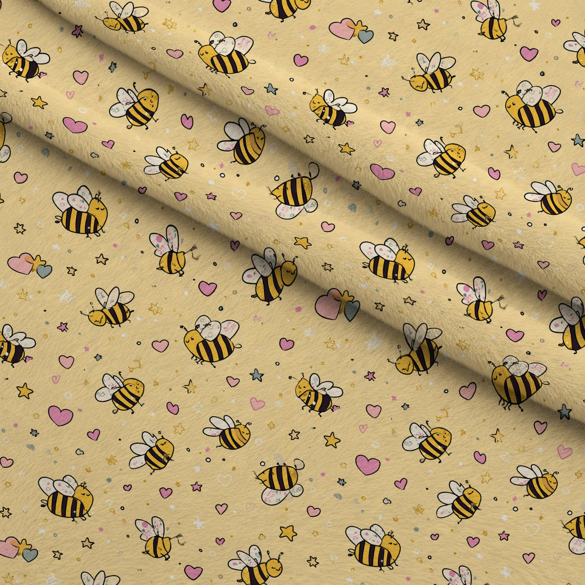 Pollen Parade Pattern 1 Fleece Fabric — fleece fabric folded close-up preview (mv-fleece-v1:lying)