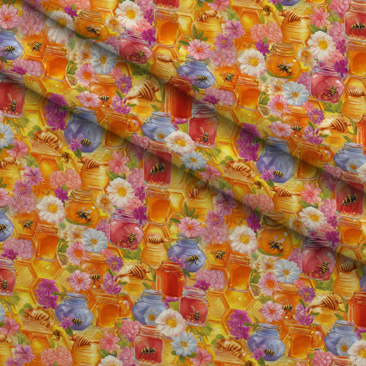 Pollen Parade Pattern 18 Fleece Fabric — fleece fabric folded close-up preview (mv-fleece-v1:lying)