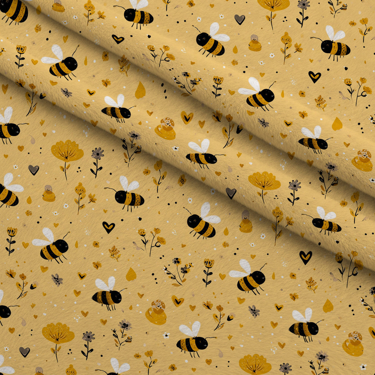 Pollen Parade Pattern 2 Fleece Fabric — fleece fabric folded close-up preview (mv-fleece-v1:lying)