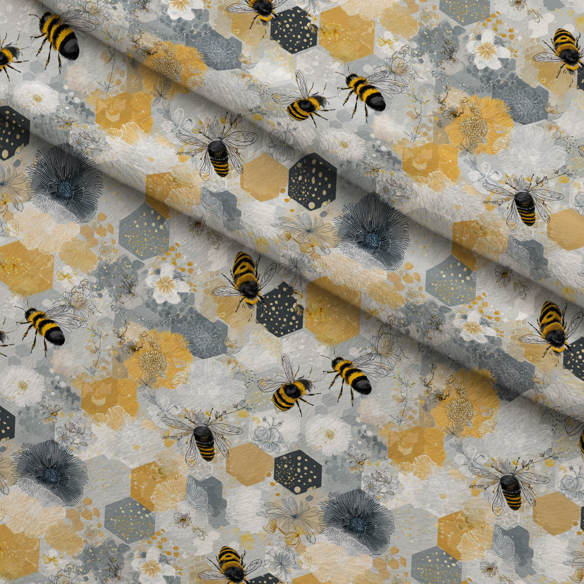 Pollen Parade Pattern 20 Fleece Fabric — fleece fabric folded close-up preview (mv-fleece-v1:lying)