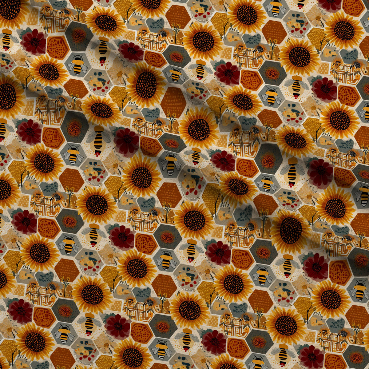 Pollen Parade Pattern 22 Fleece Fabric — fleece fabric folded close-up preview (mv-fleece-v1:lying)