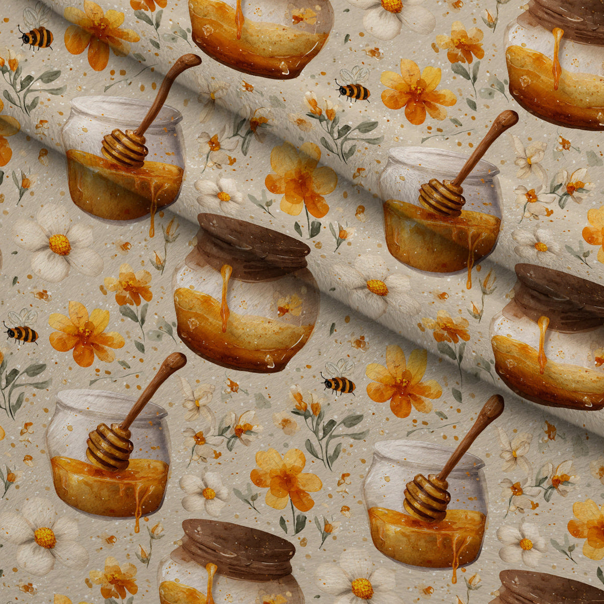 Pollen Parade Pattern 32 Fleece Fabric — fleece fabric folded close-up preview (mv-fleece-v1:lying)