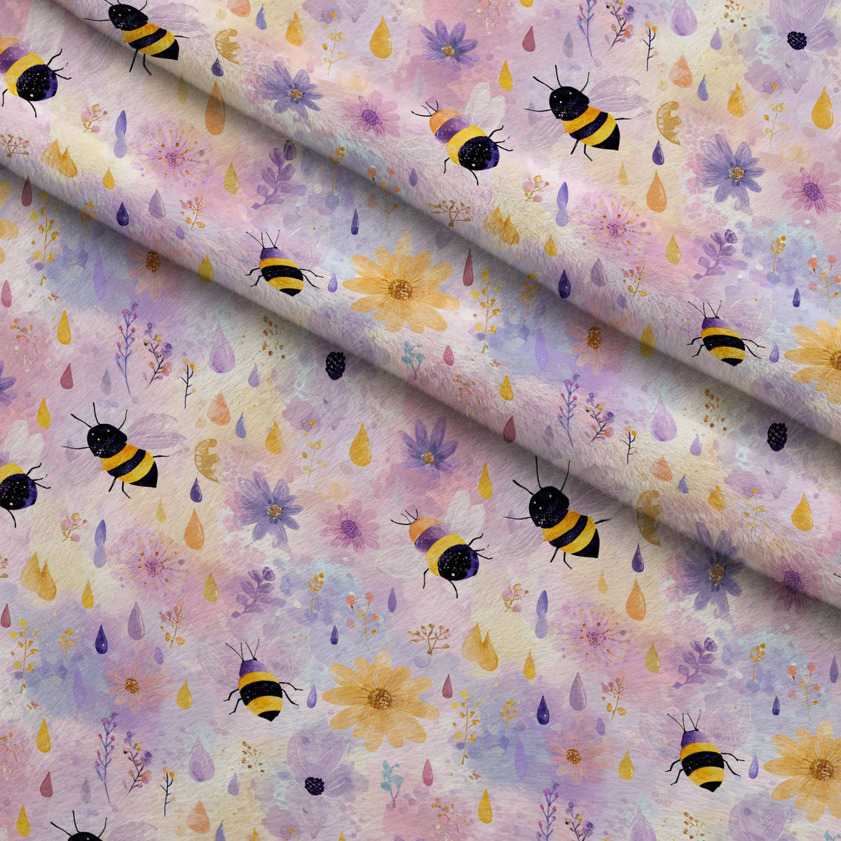Pollen Parade Pattern 47 Fleece Fabric — fleece fabric folded close-up preview (mv-fleece-v1:lying)