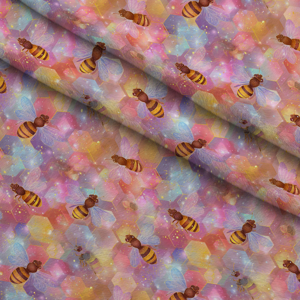 Pollen Parade Pattern 55 Fleece Fabric — fleece fabric folded close-up preview (mv-fleece-v1:lying)