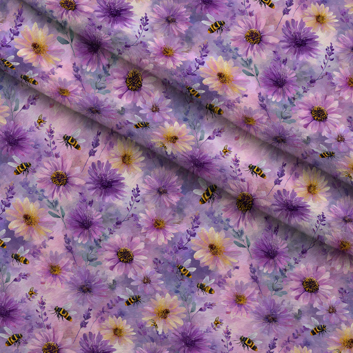 Pollen Parade Pattern 8 Fleece Fabric — fleece fabric folded close-up preview (mv-fleece-v1:lying)