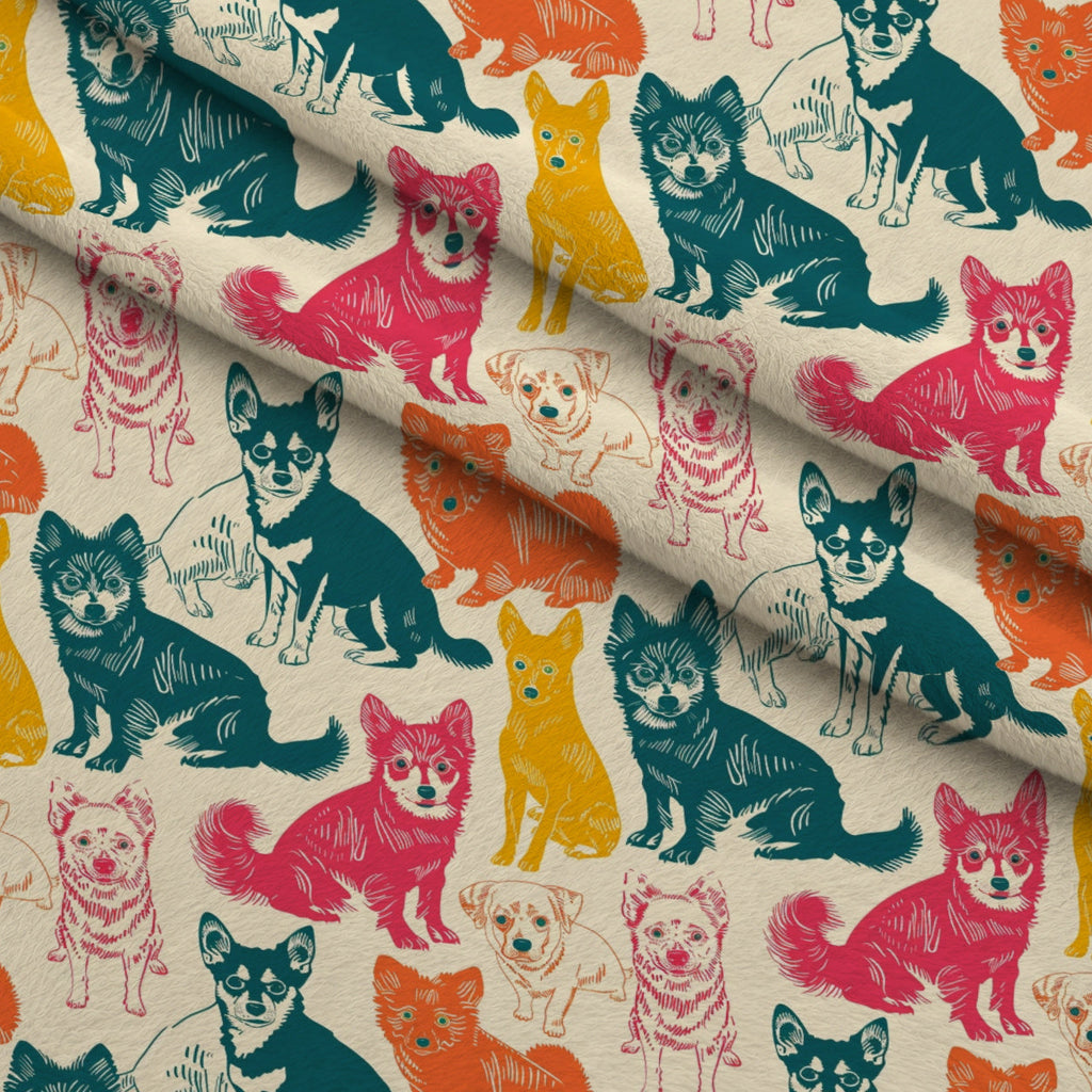 Pop Art Pups Pattern 1 Fleece Fabric — fleece fabric folded close-up preview (mv-fleece-v1:lying)