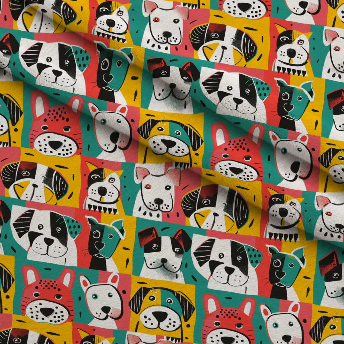 Pop Art Pups Pattern 3 Fleece Fabric — fleece fabric folded close-up preview (mv-fleece-v1:lying)