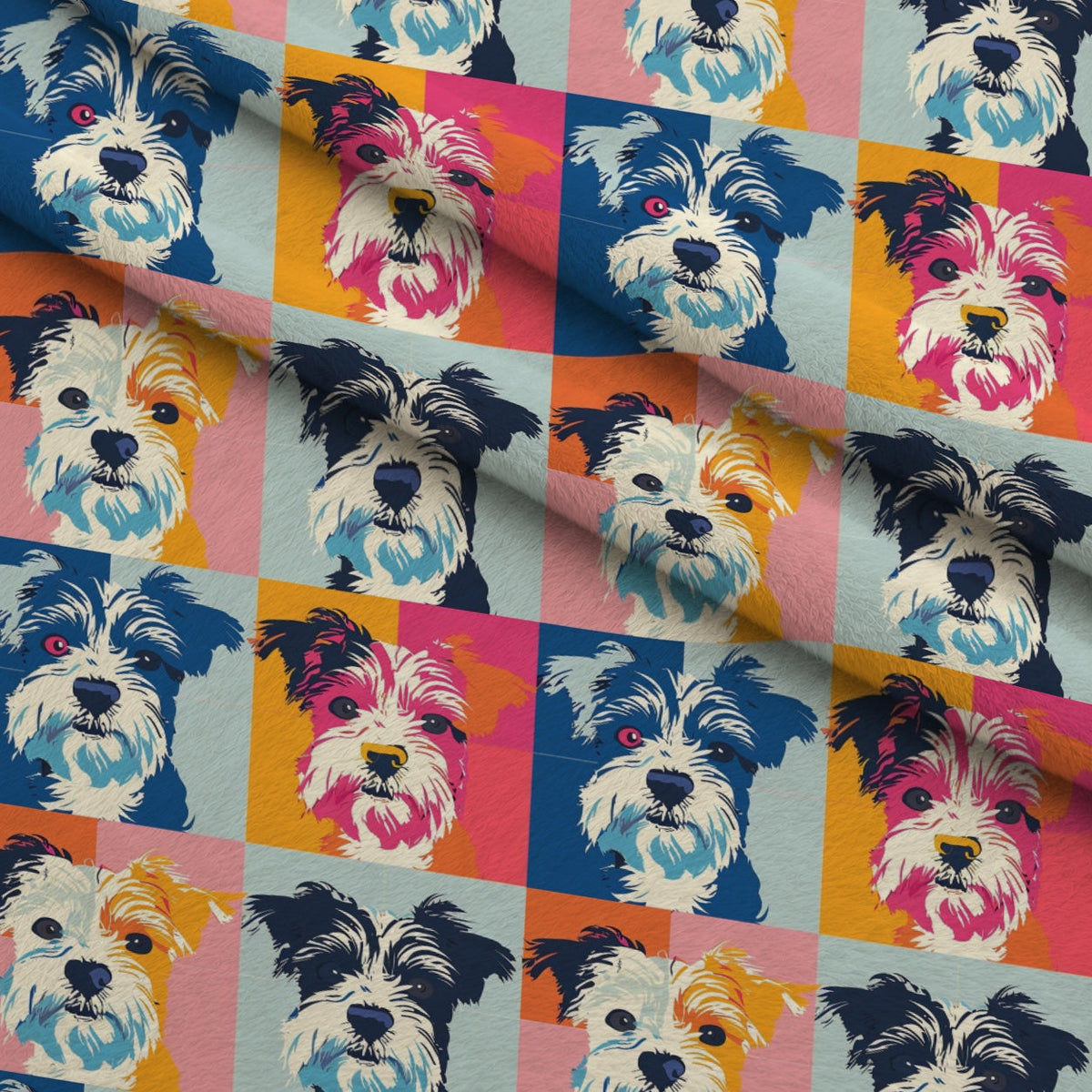 Pop Art Pups Pattern 7 Fleece Fabric — fleece fabric folded close-up preview (mv-fleece-v1:lying)