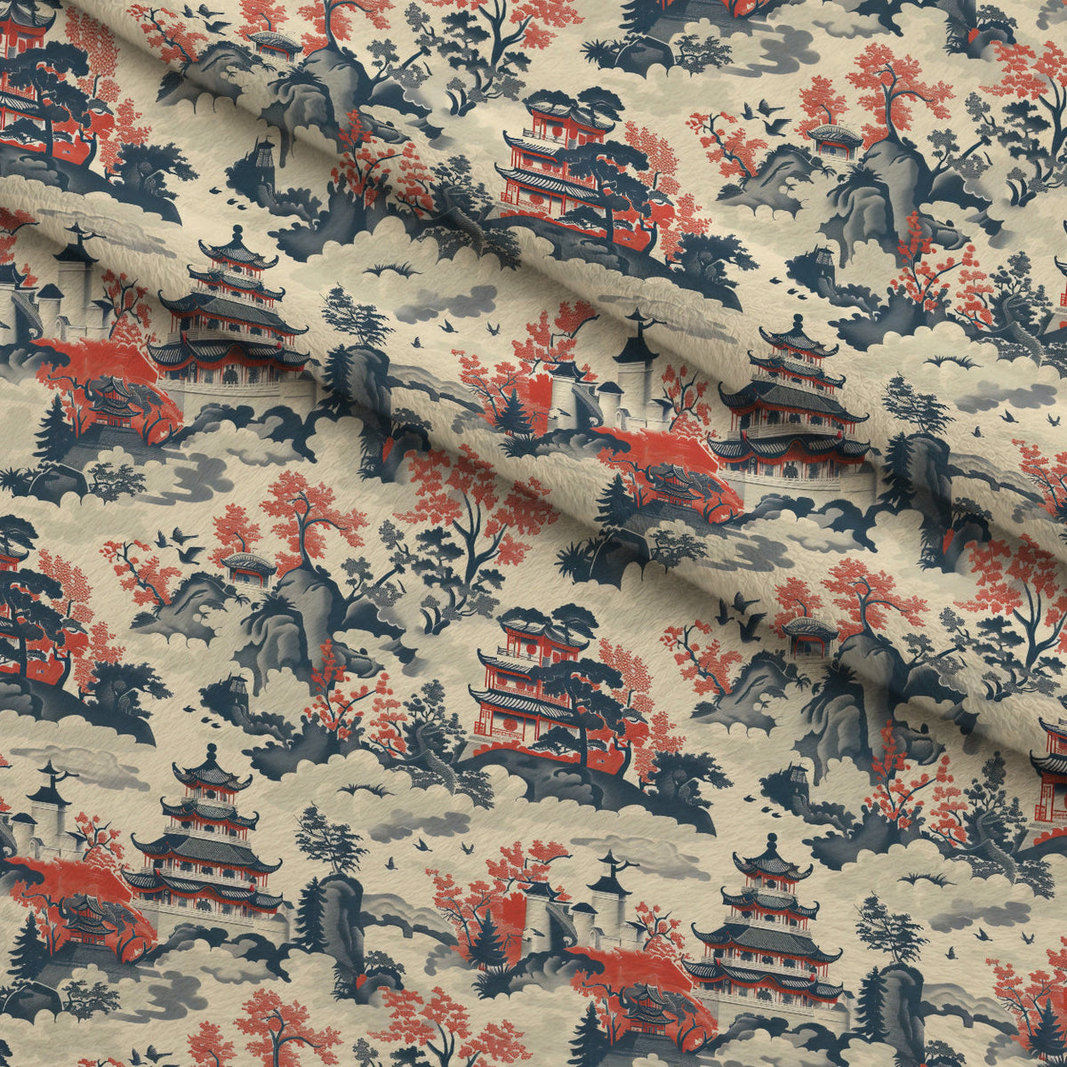 Porcelain Aviary Pattern 1 Fleece Fabric — fleece fabric folded close-up preview (mv-fleece-v1:lying)