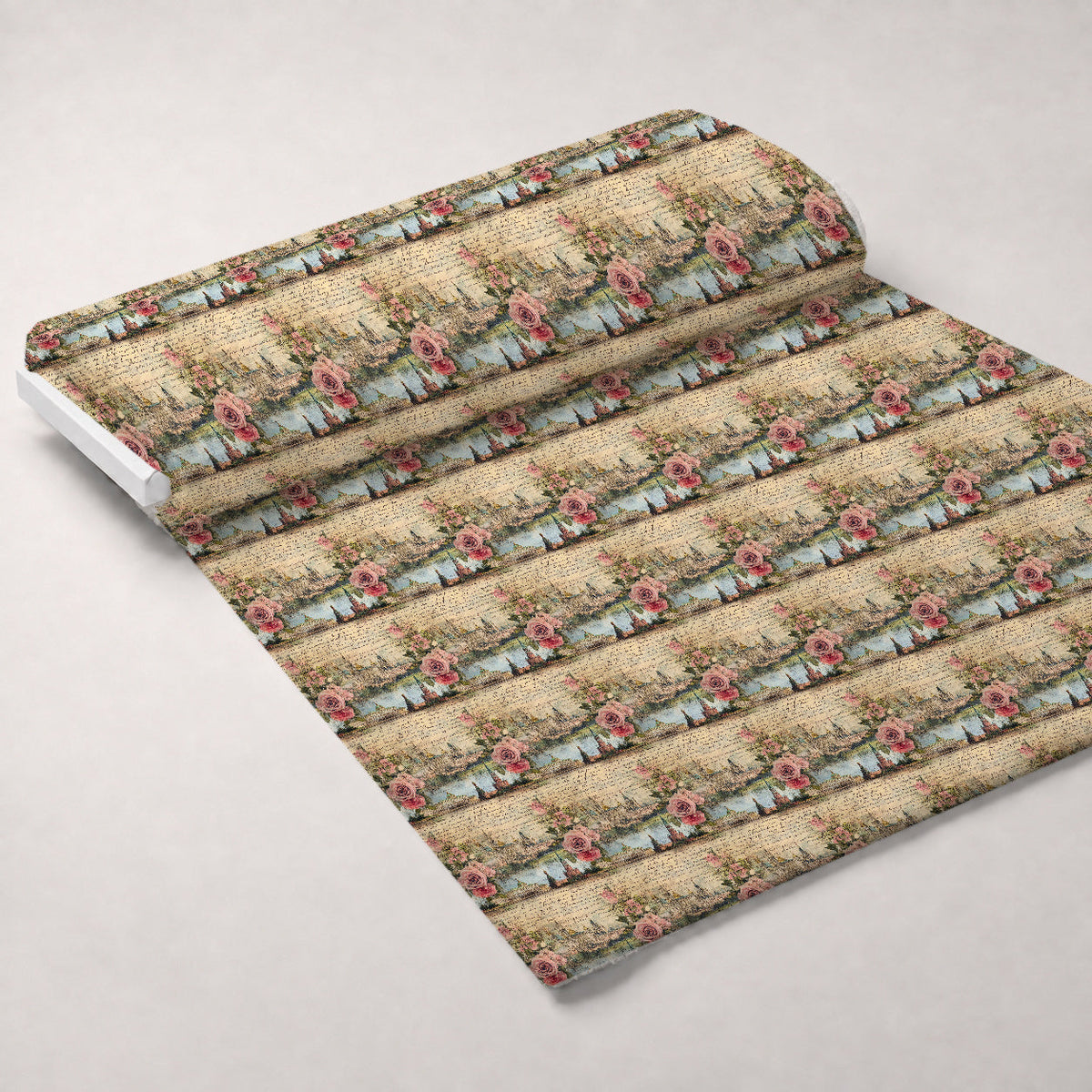 Postcard Roses Pattern 10 Fleece Fabric — fleece fabric unrolled bolt preview (mv-fleece-v1:bolt)
