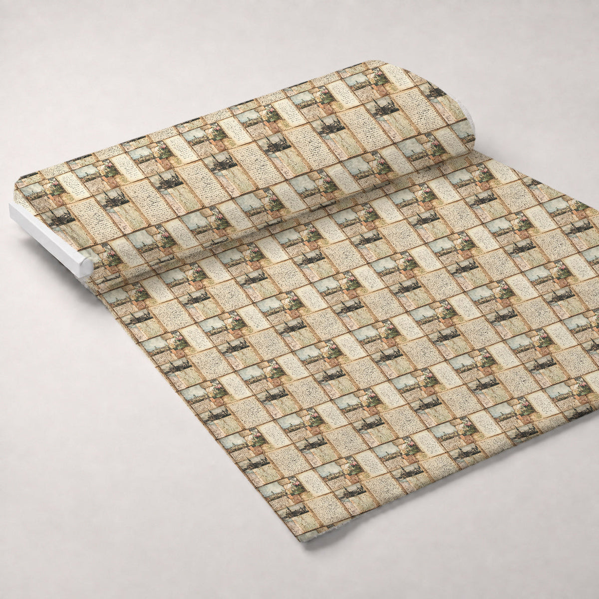 Postcard Roses Pattern 5 Fleece Fabric — fleece fabric unrolled bolt preview (mv-fleece-v1:bolt)