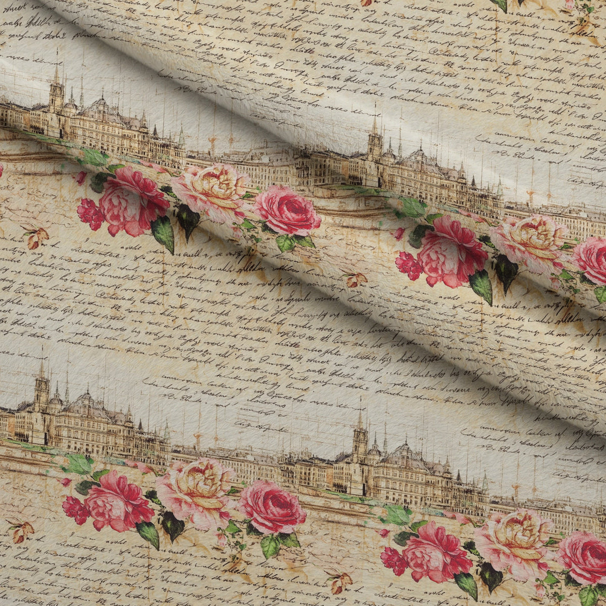 Postcard Roses Pattern 9 Fleece Fabric — fleece fabric folded close-up preview (mv-fleece-v1:lying)