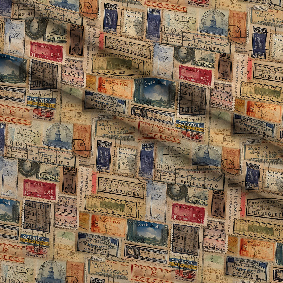 Postmarked Journeys Pattern 5 Fleece Fabric — fleece fabric folded close-up preview (mv-fleece-v1:lying)