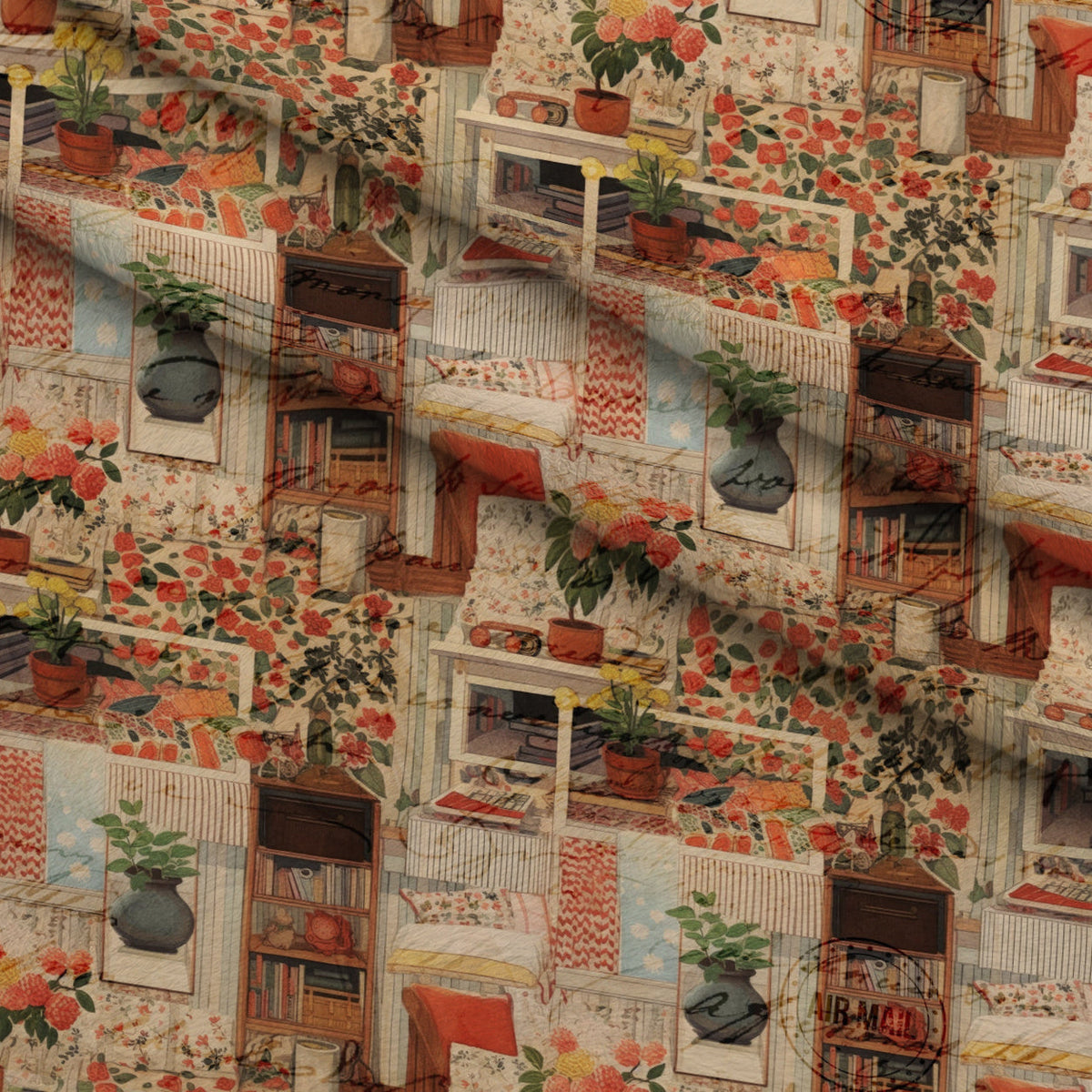 Postmarked Parlor Pattern 10 Fleece Fabric — fleece fabric folded close-up preview (mv-fleece-v1:lying)