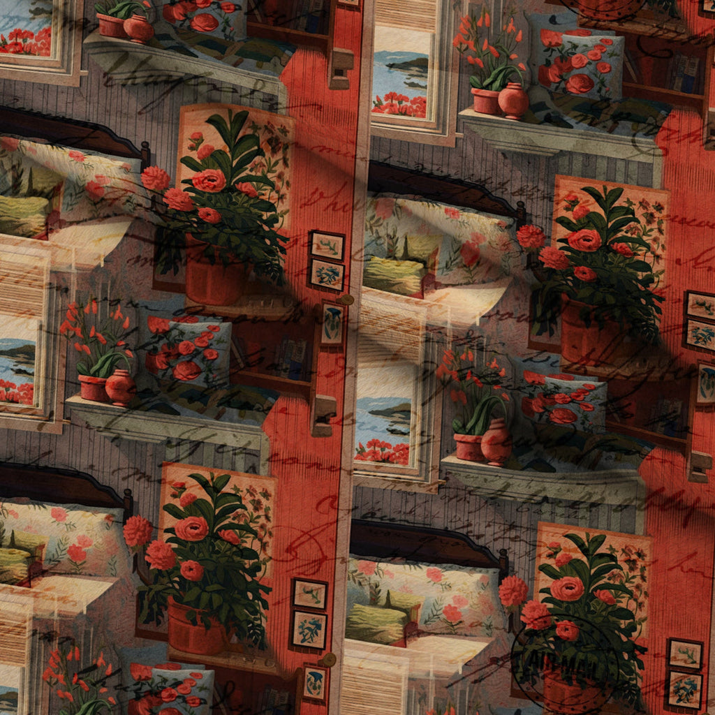 Postmarked Parlor Pattern 2 Fleece Fabric — fleece fabric folded close-up preview (mv-fleece-v1:lying)