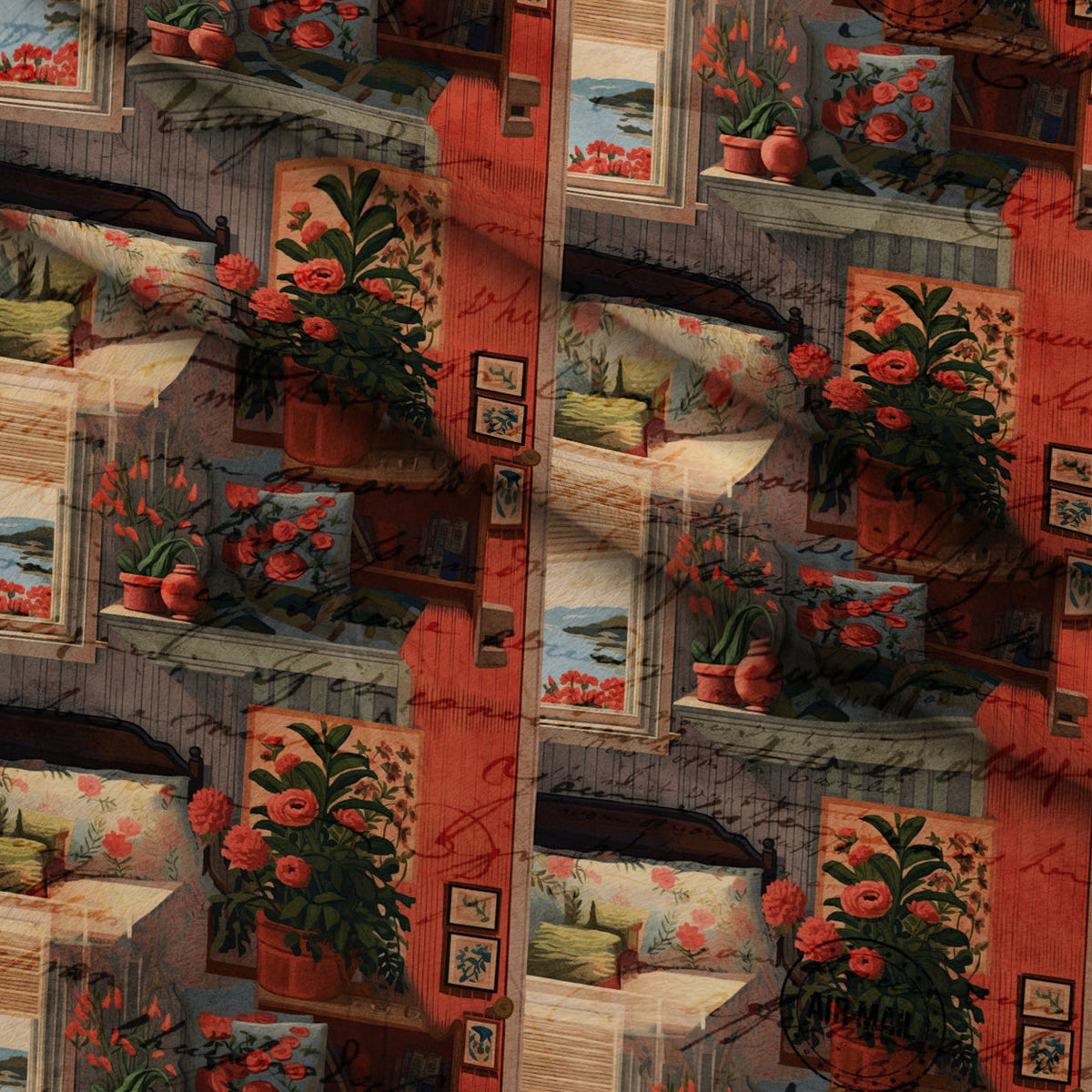 Postmarked Parlor Pattern 2 Fleece Fabric — fleece fabric folded close-up preview (mv-fleece-v1:lying)