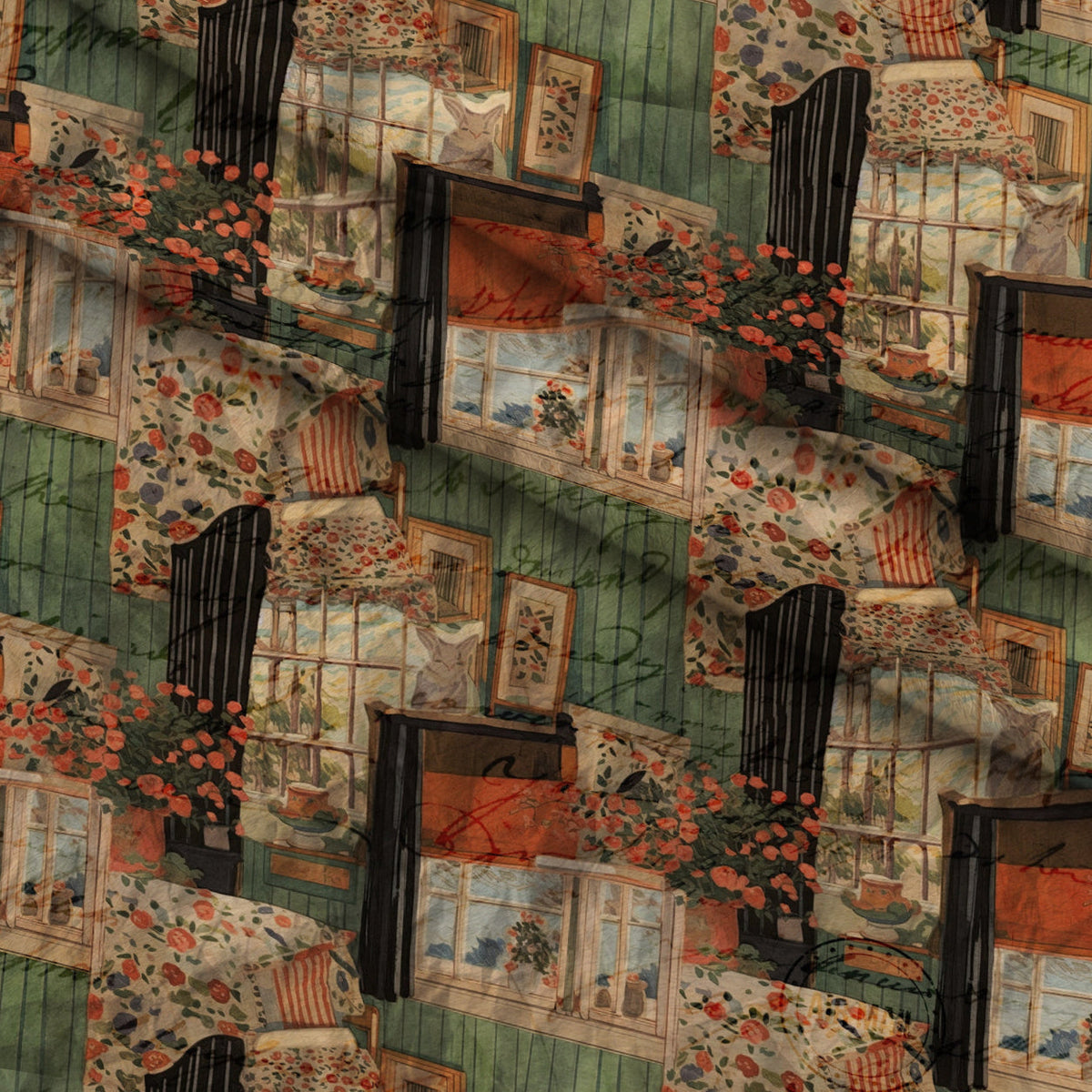 Postmarked Parlor Pattern 3 Fleece Fabric — fleece fabric folded close-up preview (mv-fleece-v1:lying)