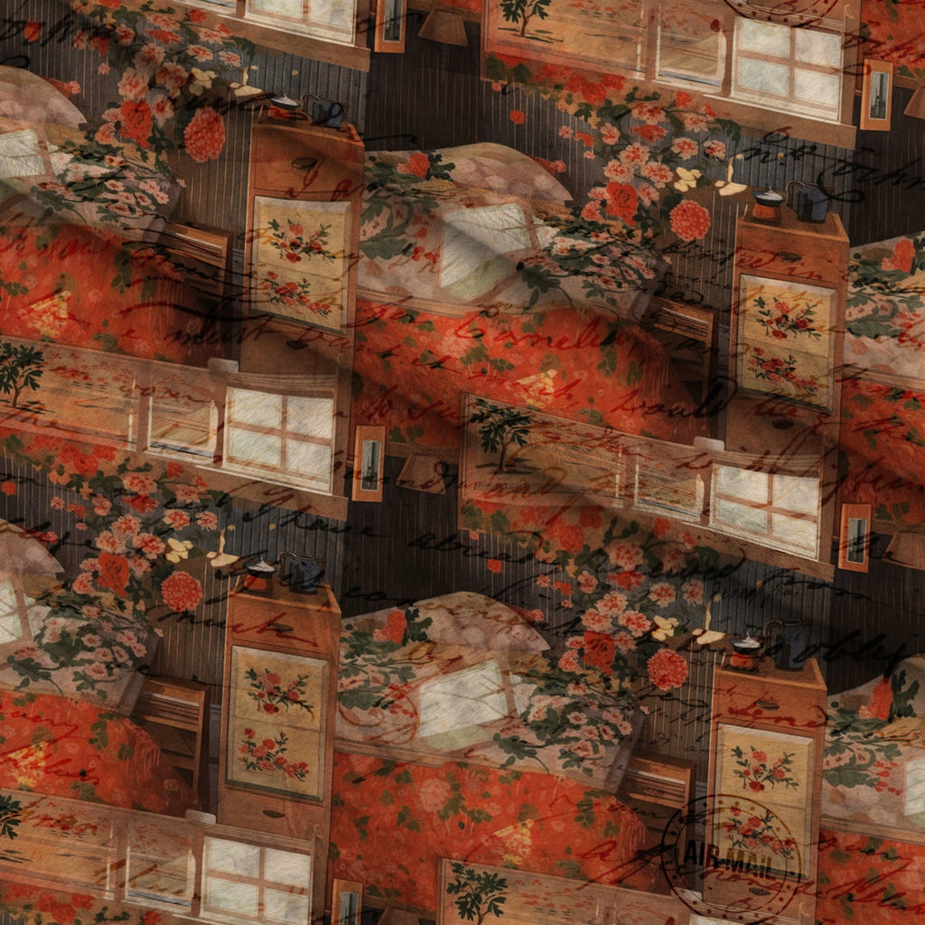 Postmarked Parlor Pattern 5 Fleece Fabric — fleece fabric folded close-up preview (mv-fleece-v1:lying)