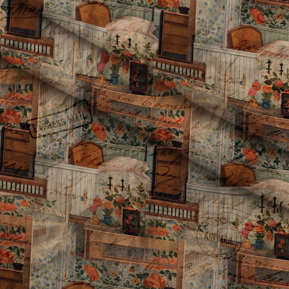 Postmarked Parlor Pattern 6 Fleece Fabric — fleece fabric folded close-up preview (mv-fleece-v1:lying)