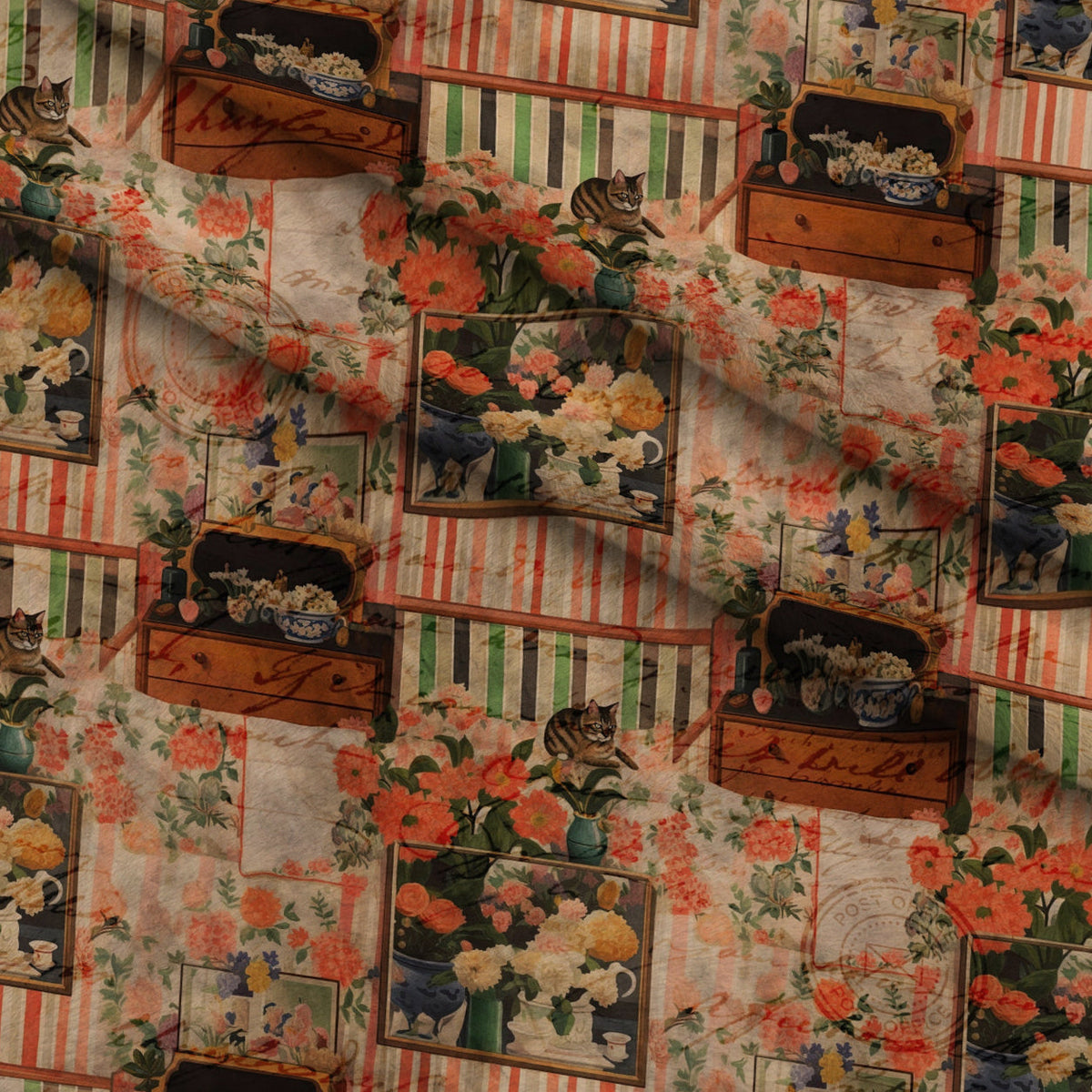 Postmarked Parlor Pattern 8 Fleece Fabric — fleece fabric folded close-up preview (mv-fleece-v1:lying)