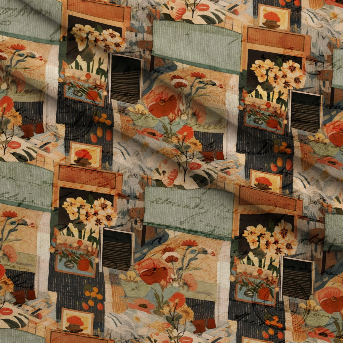 Postmarked Parlor Pattern 9 Fleece Fabric — fleece fabric folded close-up preview (mv-fleece-v1:lying)