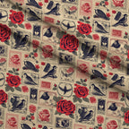 Postmarked Roses Pattern 11 Fleece Fabric — fleece fabric folded close-up preview (mv-fleece-v1:lying)