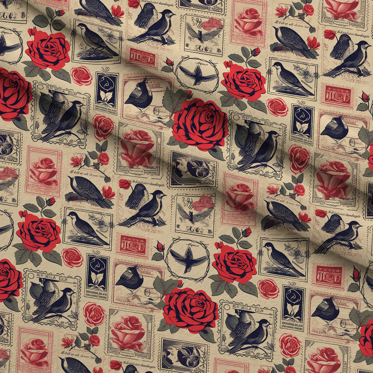 Postmarked Roses Pattern 11 Fleece Fabric — fleece fabric folded close-up preview (mv-fleece-v1:lying)