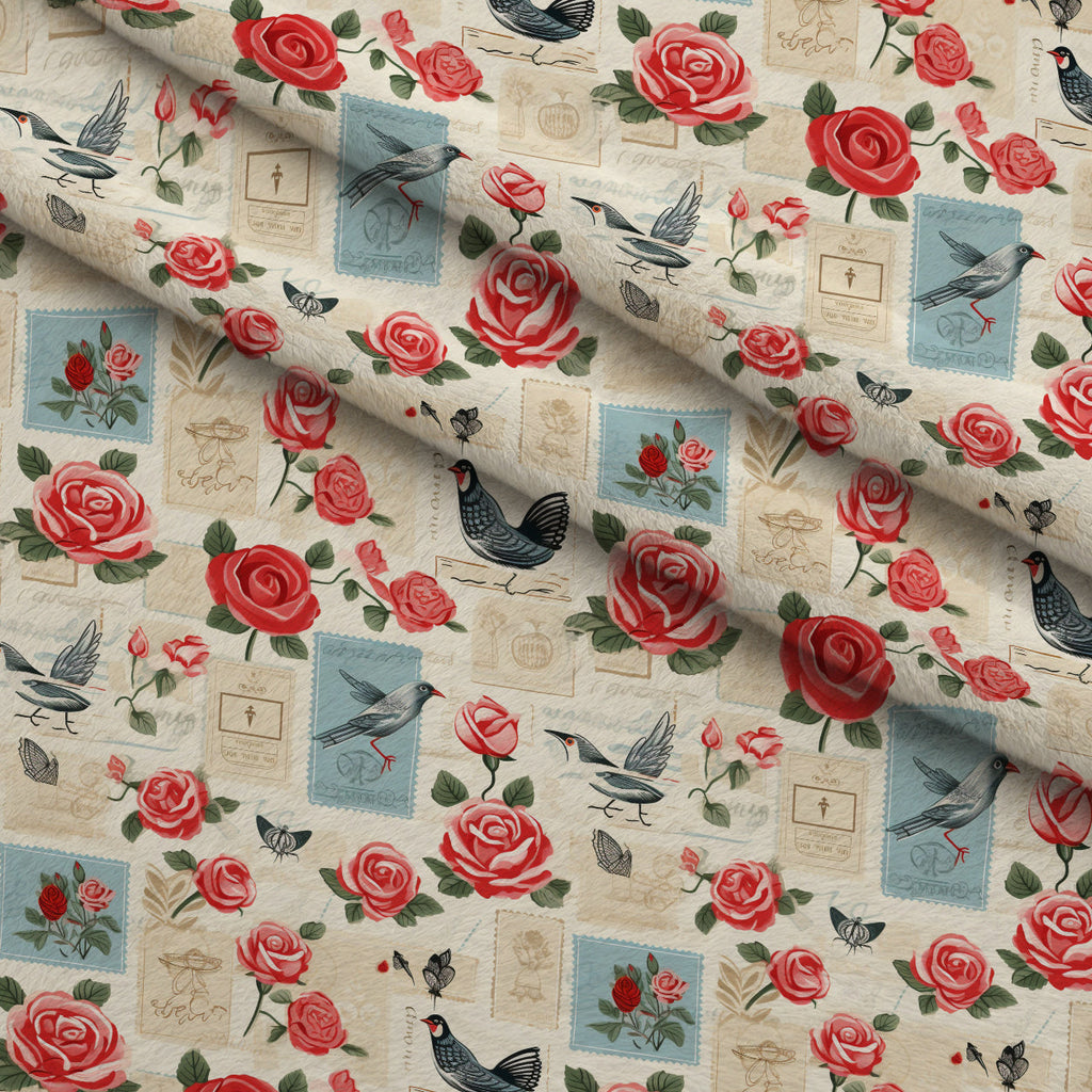 Postmarked Roses Pattern 12 Fleece Fabric — fleece fabric folded close-up preview (mv-fleece-v1:lying)