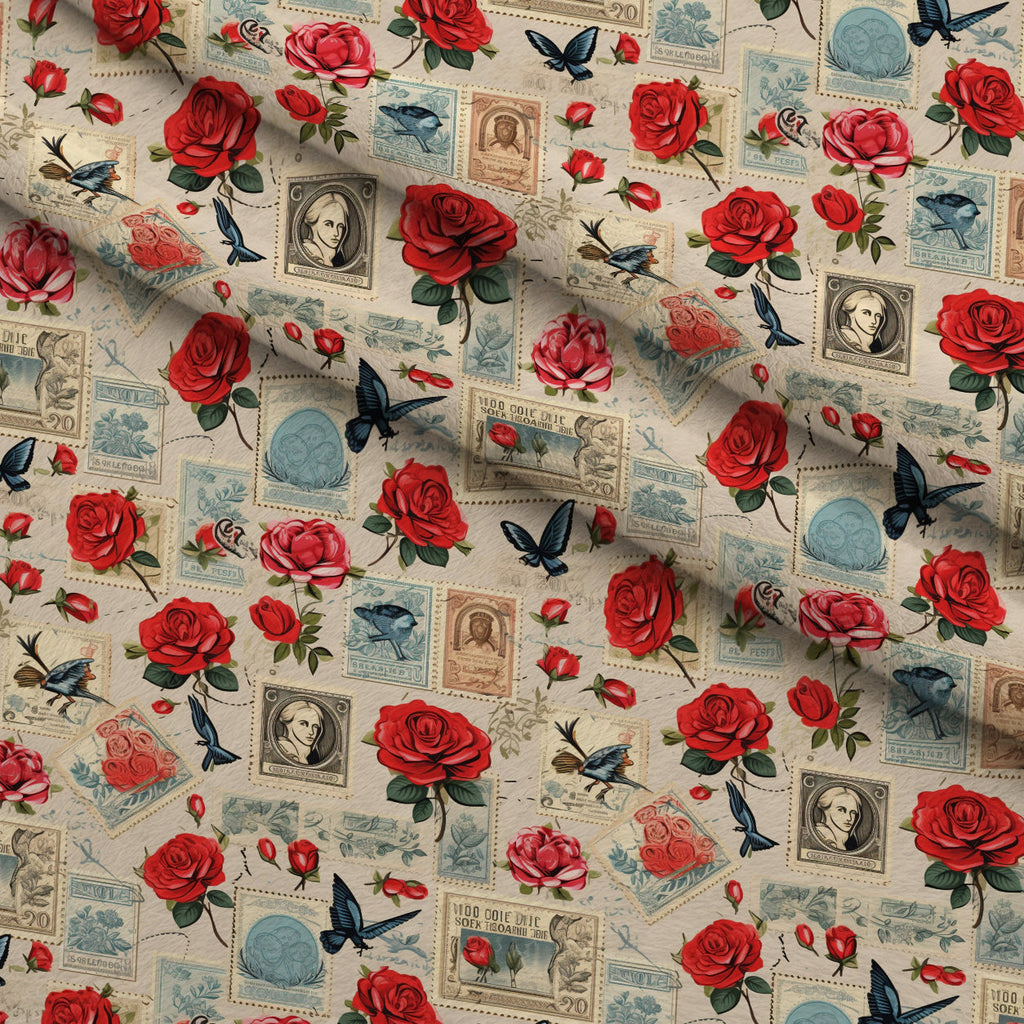 Postmarked Roses Pattern 13 Fleece Fabric — fleece fabric folded close-up preview (mv-fleece-v1:lying)