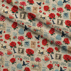 Postmarked Roses Pattern 13 Fleece Fabric — fleece fabric folded close-up preview (mv-fleece-v1:lying)