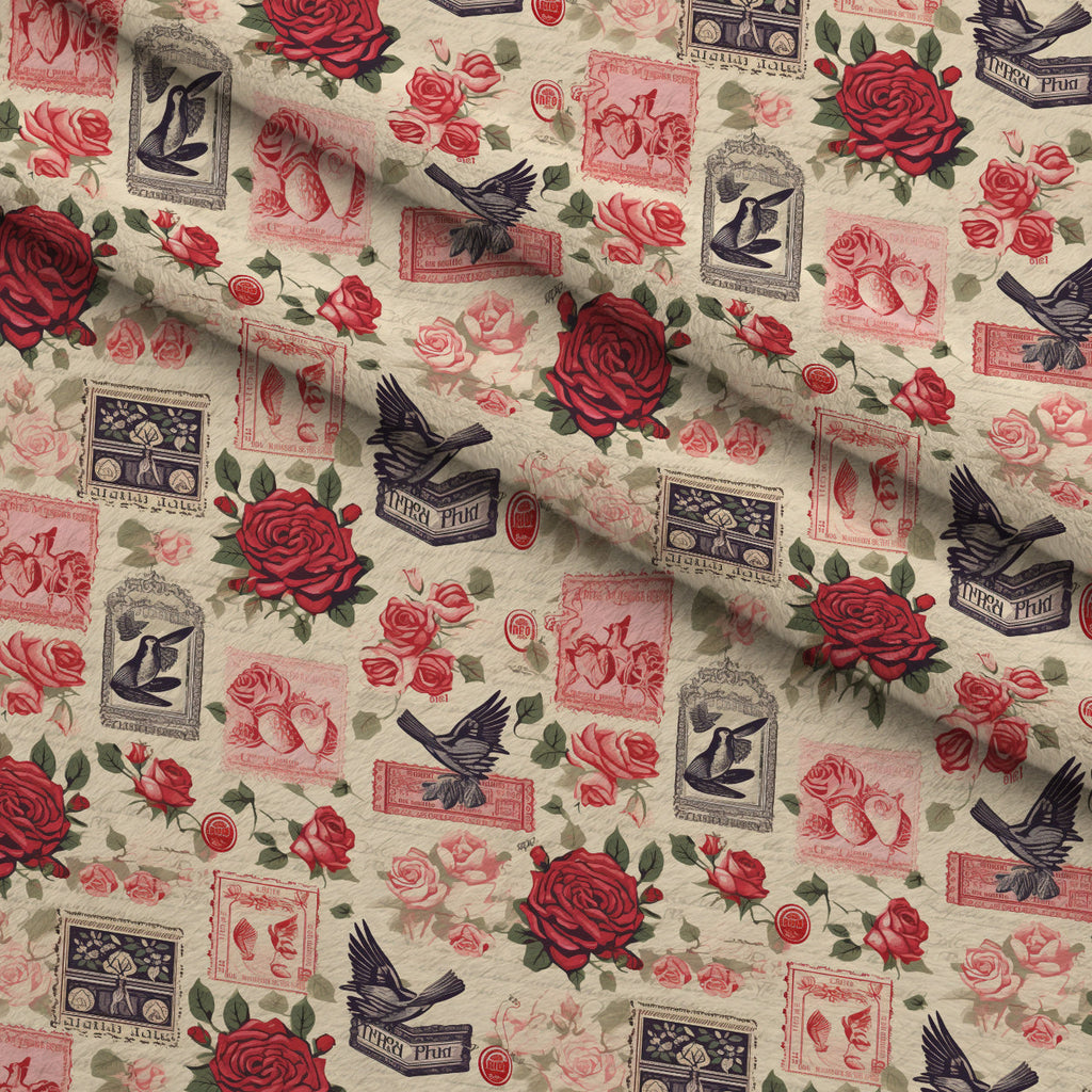 Postmarked Roses Pattern 14 Fleece Fabric — fleece fabric folded close-up preview (mv-fleece-v1:lying)