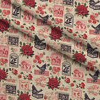 Postmarked Roses Pattern 14 Fleece Fabric — fleece fabric folded close-up preview (mv-fleece-v1:lying)