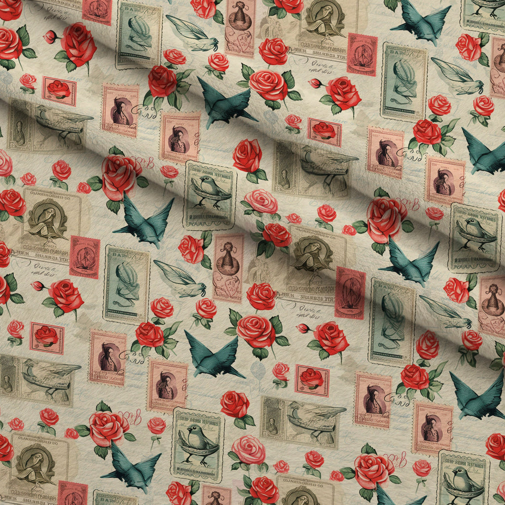 Postmarked Roses Pattern 16 Fleece Fabric — fleece fabric folded close-up preview (mv-fleece-v1:lying)