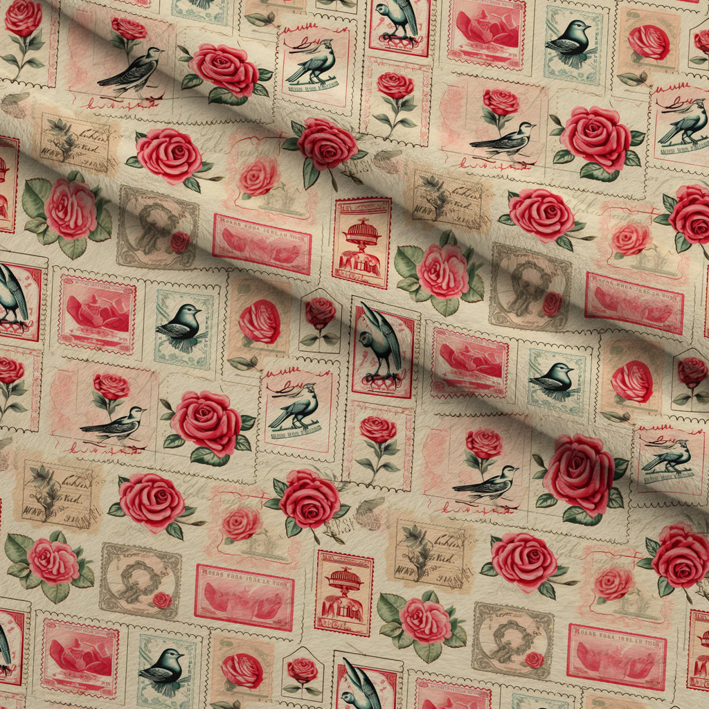 Postmarked Roses Pattern 2 Fleece Fabric — fleece fabric folded close-up preview (mv-fleece-v1:lying)
