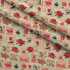 Postmarked Roses Pattern 2 Fleece Fabric — fleece fabric folded close-up preview (mv-fleece-v1:lying)