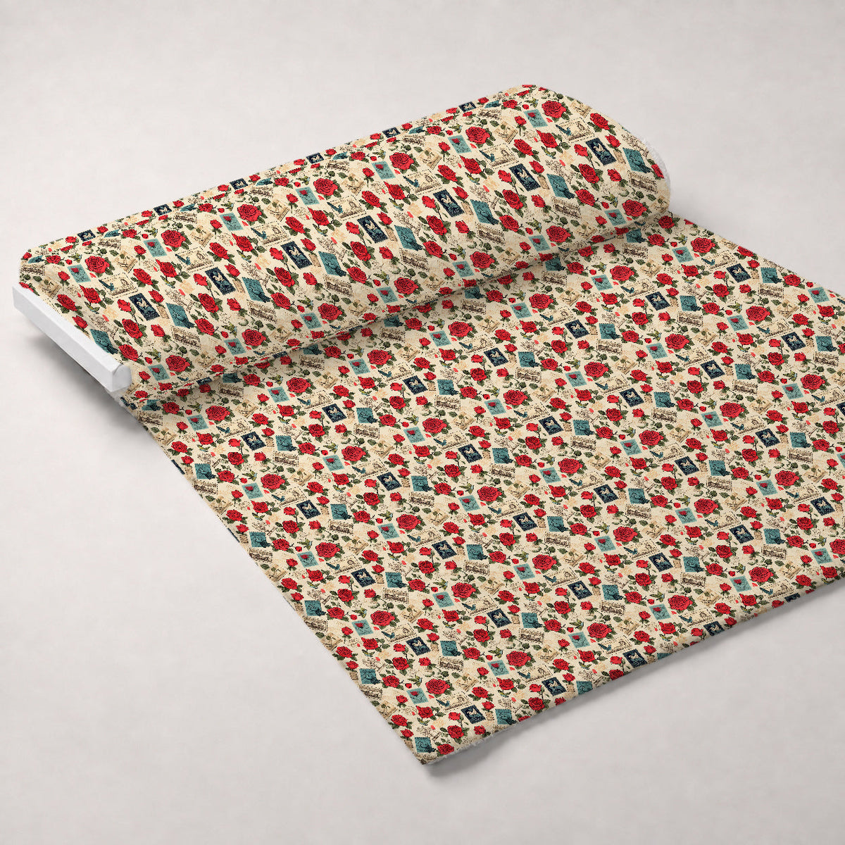 Postmarked Roses Pattern 3 Fleece Fabric — fleece fabric unrolled bolt preview (mv-fleece-v1:bolt)