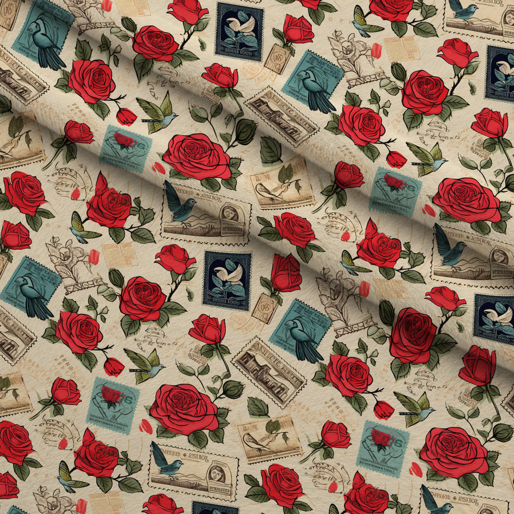 Postmarked Roses Pattern 3 Fleece Fabric — fleece fabric folded close-up preview (mv-fleece-v1:lying)