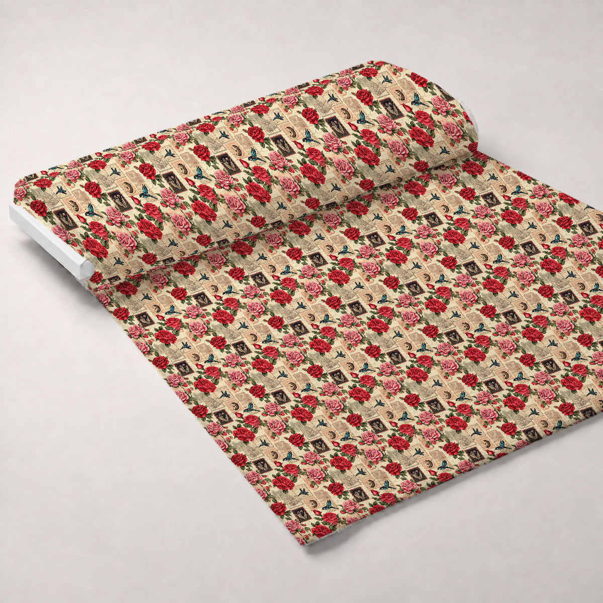 Postmarked Roses Pattern 4 Fleece Fabric — fleece fabric unrolled bolt preview (mv-fleece-v1:bolt)