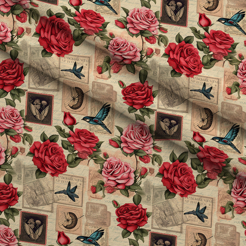 Postmarked Roses Pattern 4 Fleece Fabric — fleece fabric folded close-up preview (mv-fleece-v1:lying)