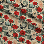 Postmarked Roses Pattern 5 Fleece Fabric — fleece fabric folded close-up preview (mv-fleece-v1:lying)