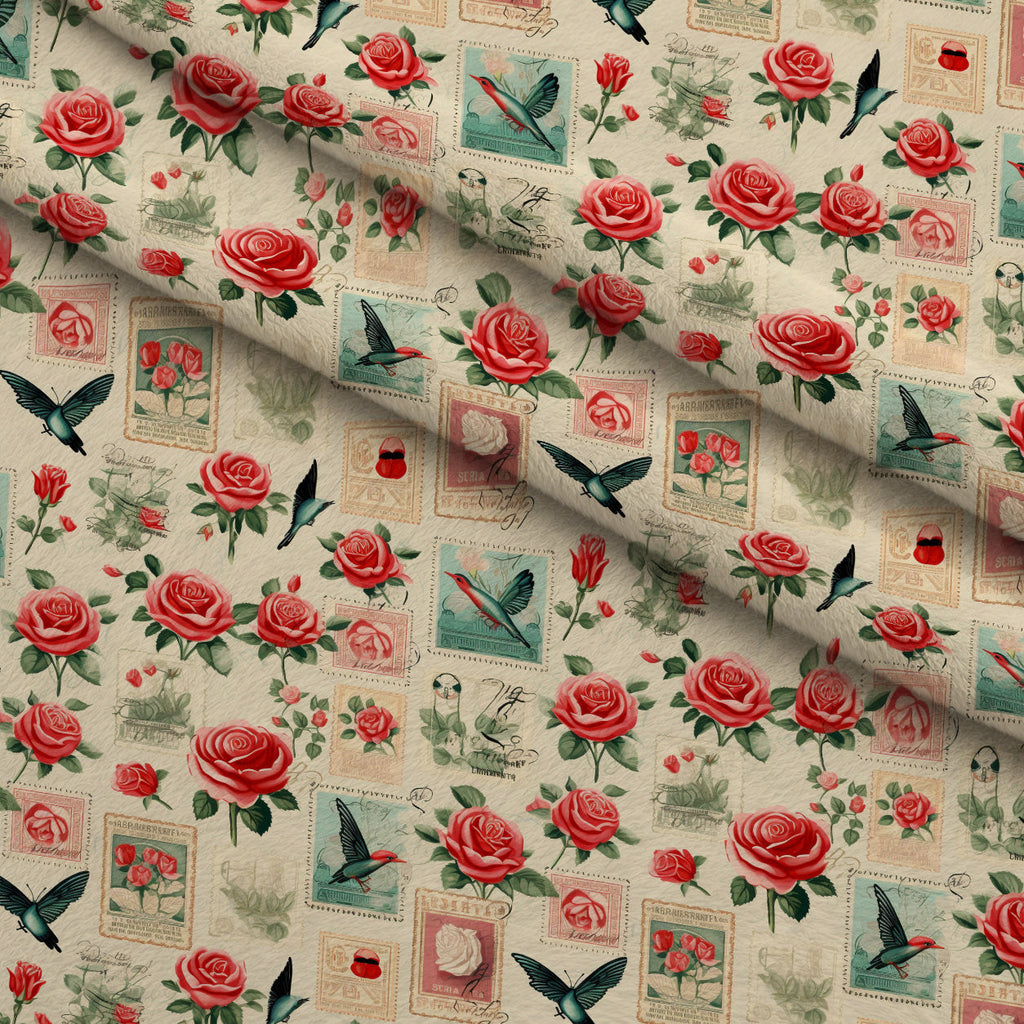 Postmarked Roses Pattern 6 Fleece Fabric — fleece fabric folded close-up preview (mv-fleece-v1:lying)