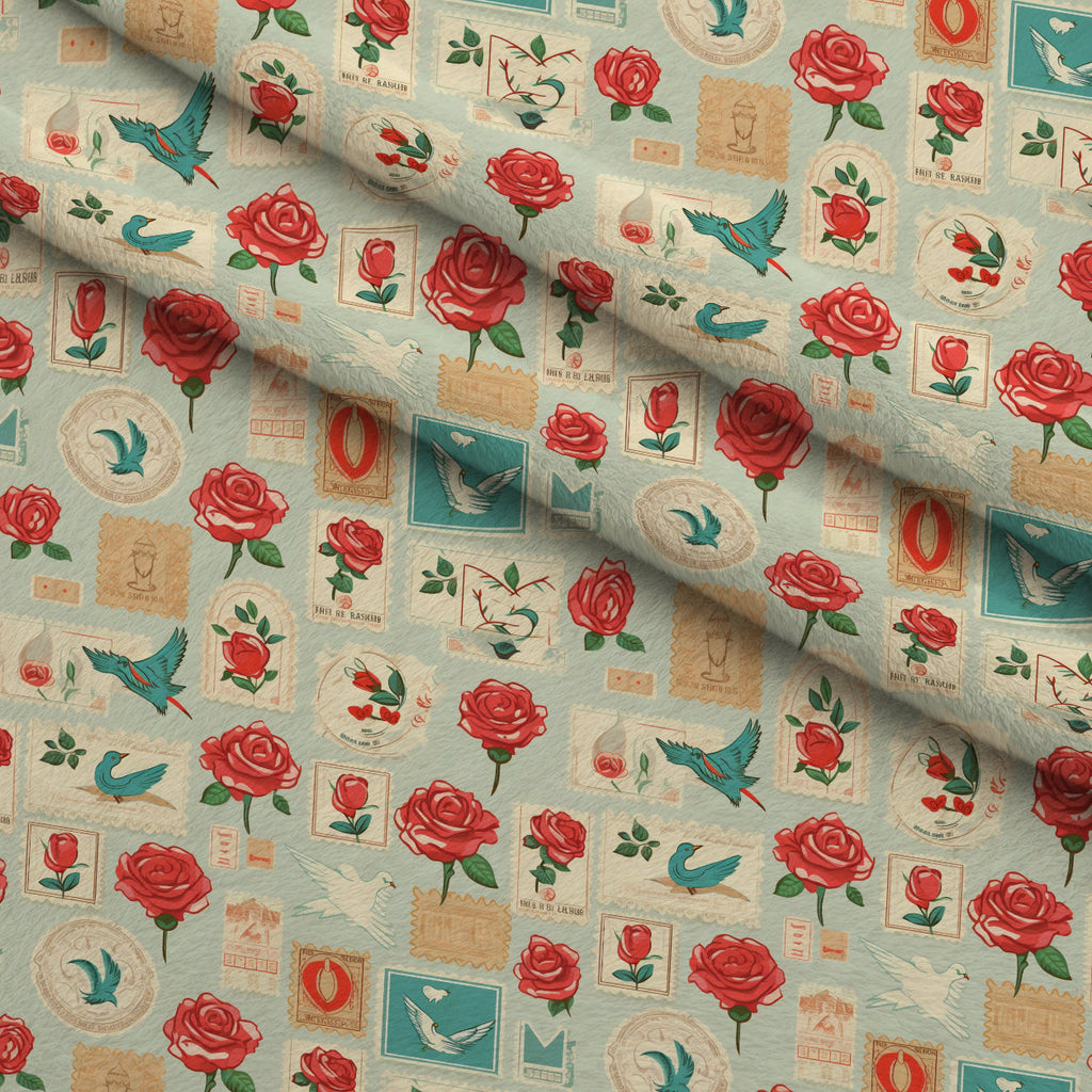 Postmarked Roses Pattern 7 Fleece Fabric — fleece fabric folded close-up preview (mv-fleece-v1:lying)