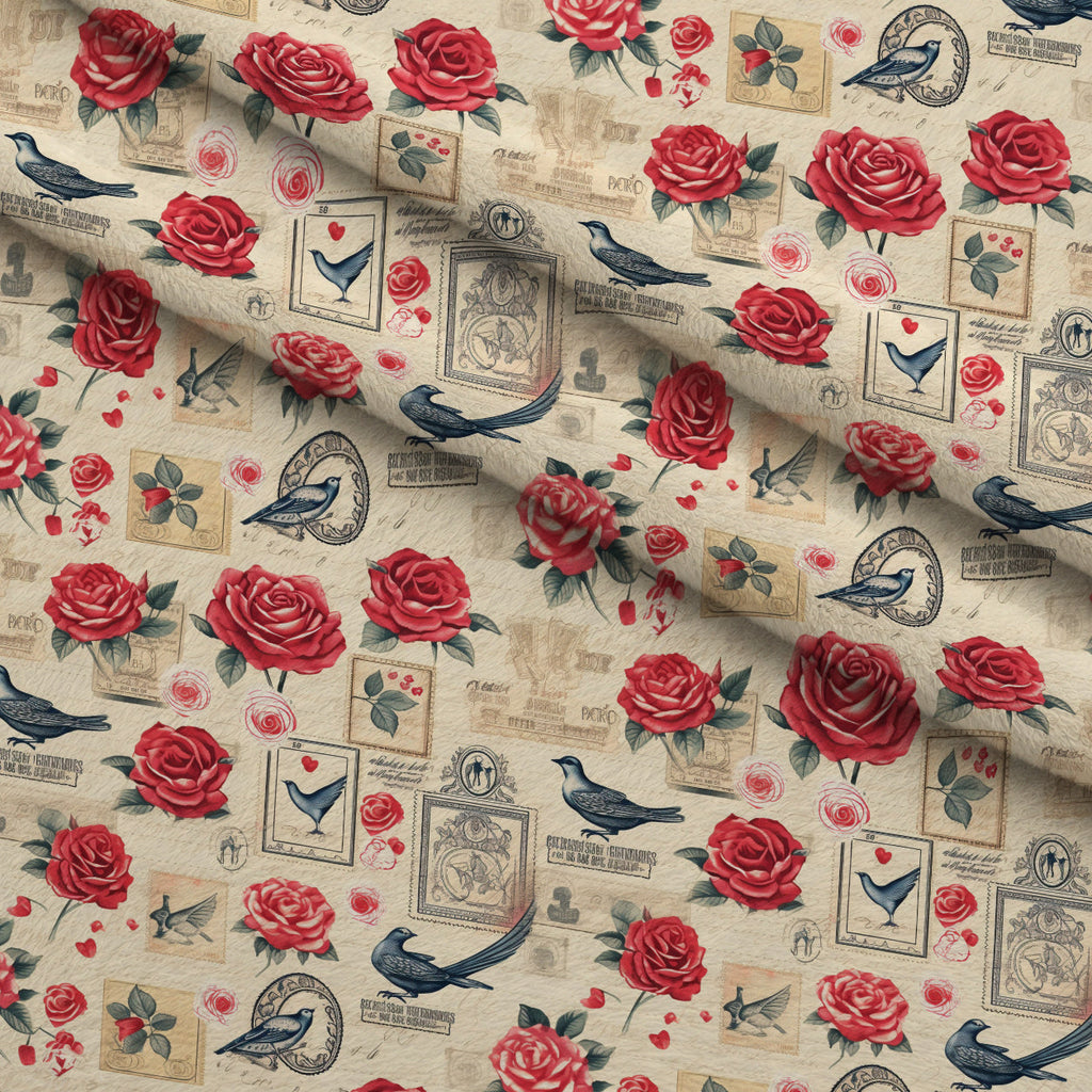Postmarked Roses Pattern 9 Fleece Fabric — fleece fabric folded close-up preview (mv-fleece-v1:lying)