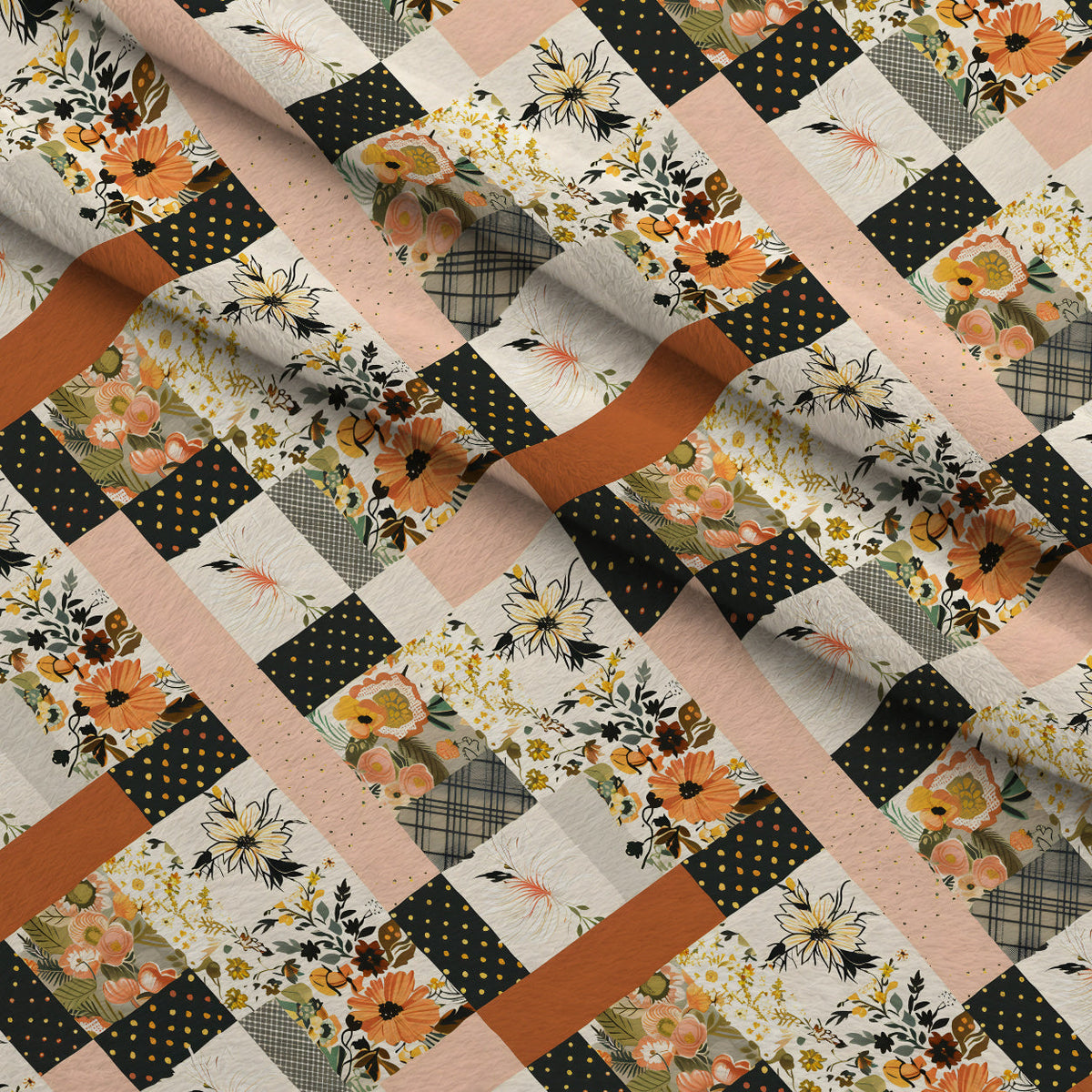Prairie Blooms Pattern 2 Fleece Fabric — fleece fabric folded close-up preview (mv-fleece-v1:lying)