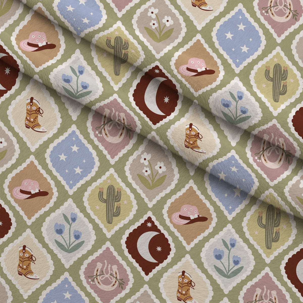 Prairie Charms Pattern 1 Fleece Fabric — fleece fabric folded close-up preview (mv-fleece-v1:lying)