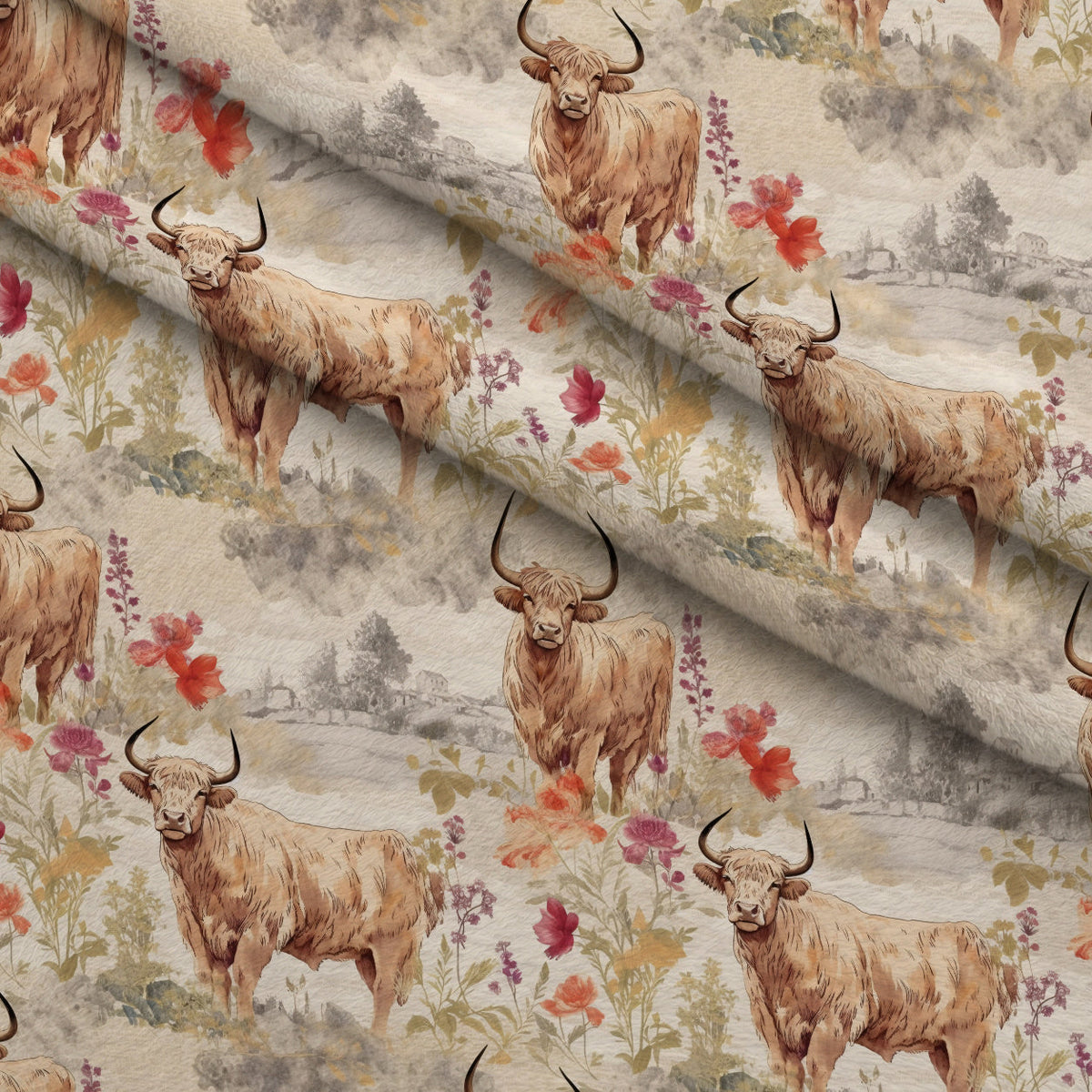 Prairie Petals Pattern 8 Fleece Fabric — fleece fabric folded close-up preview (mv-fleece-v1:lying)