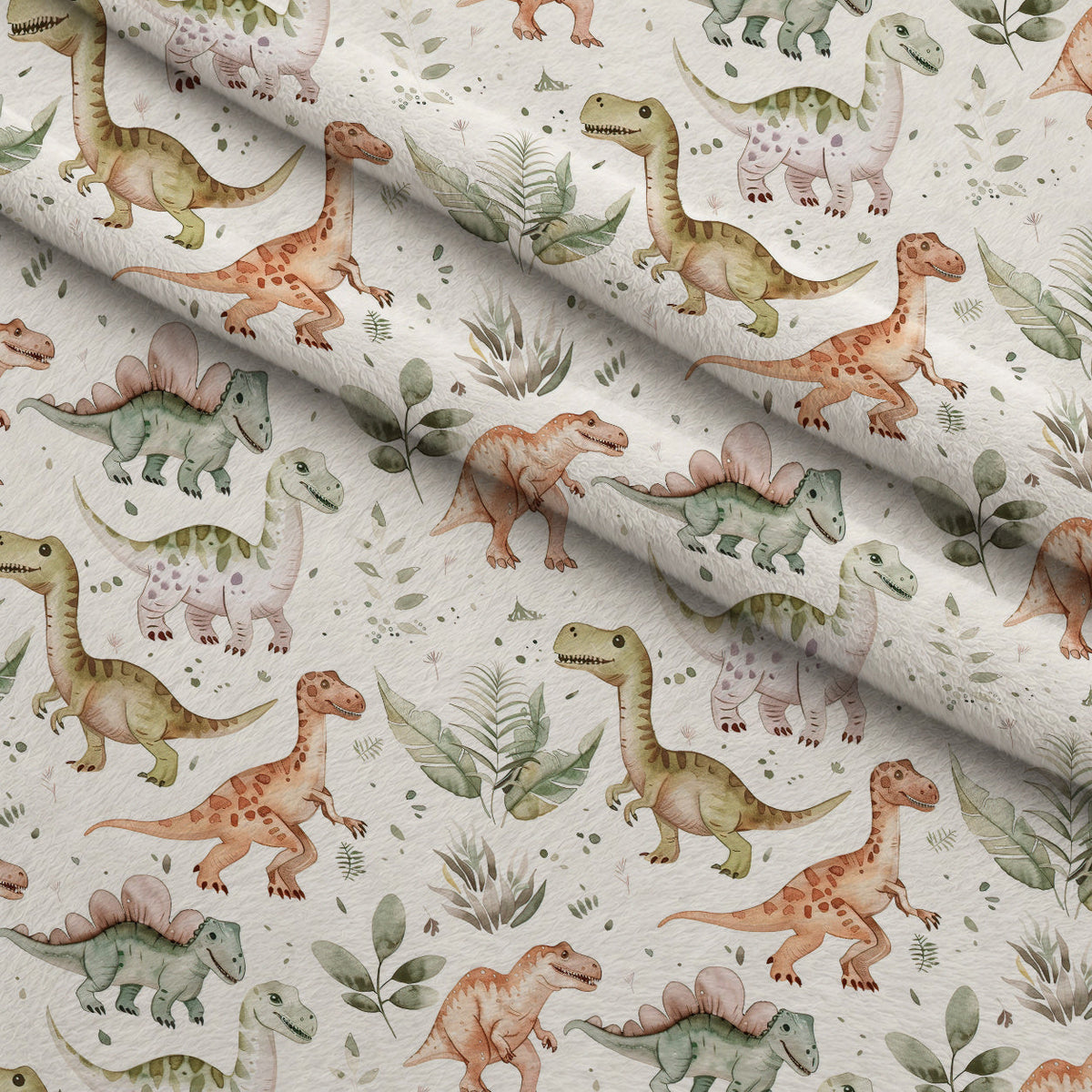 Prehistoric Pals Pattern 3 Fleece Fabric — fleece fabric folded close-up preview (mv-fleece-v1:lying)