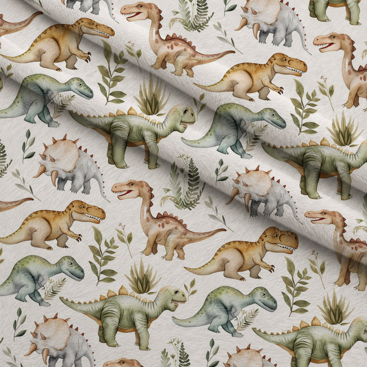 Prehistoric Pals Pattern 6 Fleece Fabric — fleece fabric folded close-up preview (mv-fleece-v1:lying)