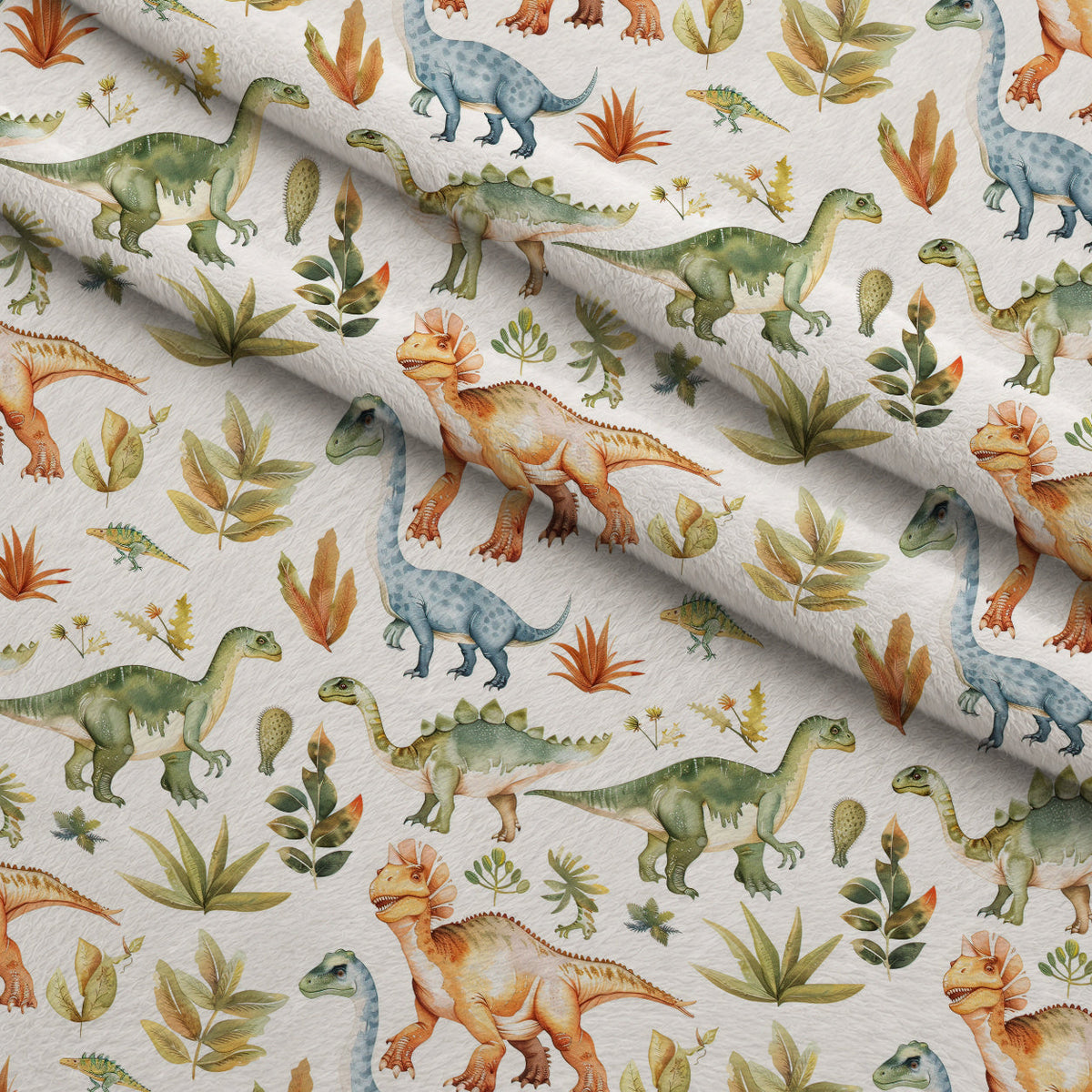 Prehistoric Pals Pattern 7 Fleece Fabric — fleece fabric folded close-up preview (mv-fleece-v1:lying)