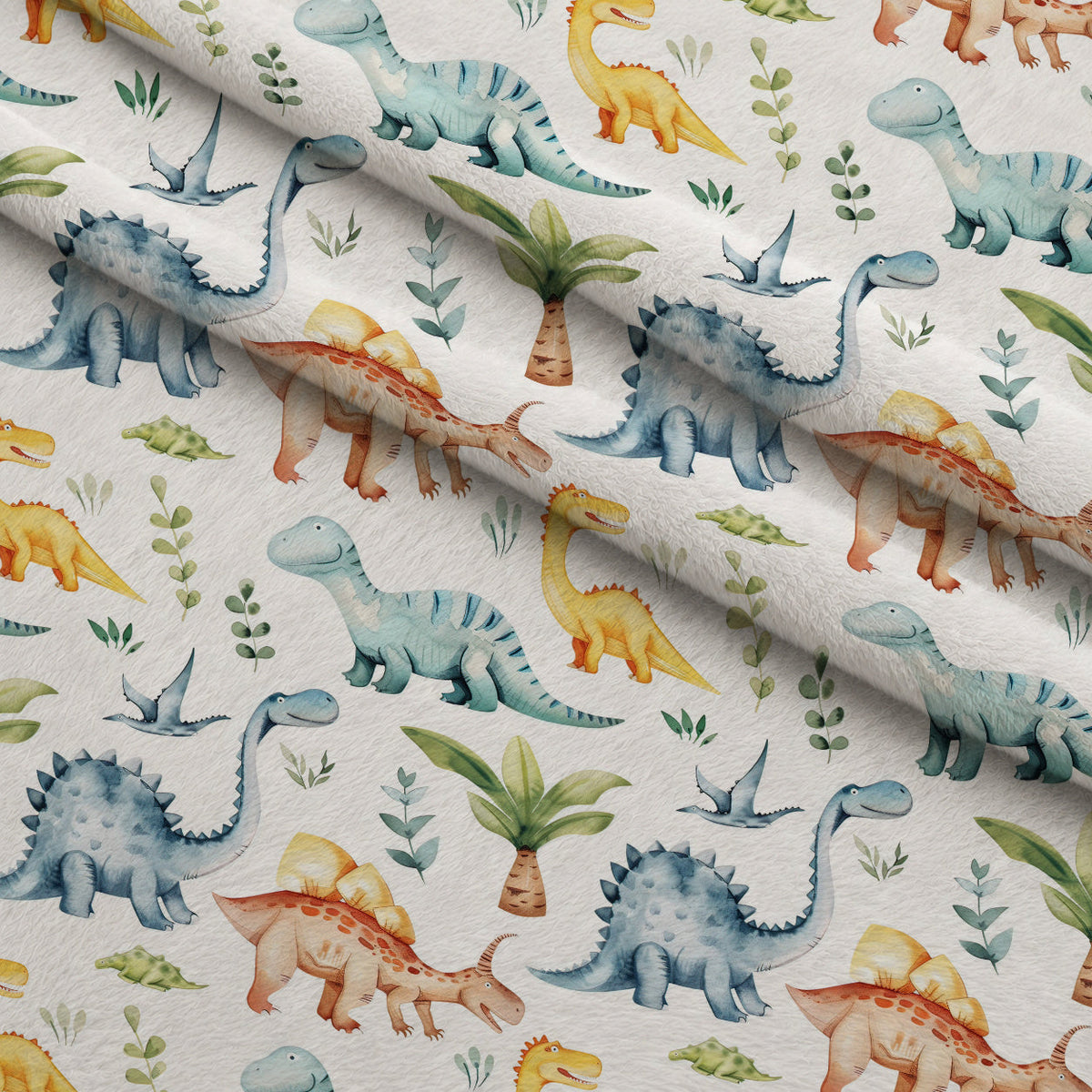 Prehistoric Pals Pattern 8 Fleece Fabric — fleece fabric folded close-up preview (mv-fleece-v1:lying)